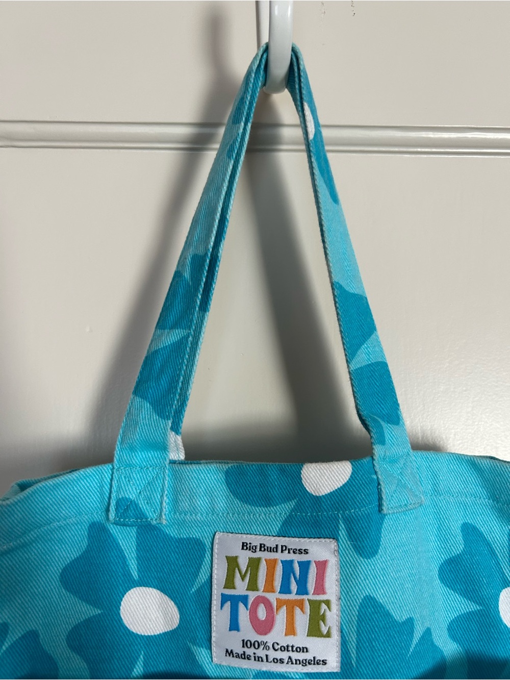 Big Bud Press Mini Tote, Turquoise With Flowers. - Picture 9 of 10